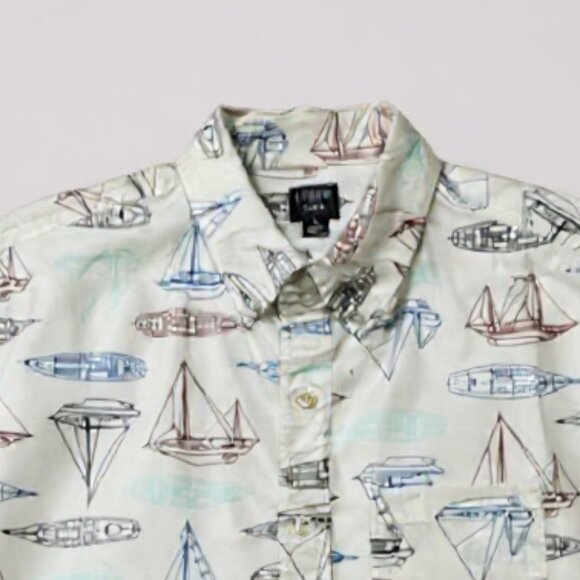 J.Crew Hawaiian Multi Boat on white Short sleeve Men Shirt Size Large - Picture 2 of 3